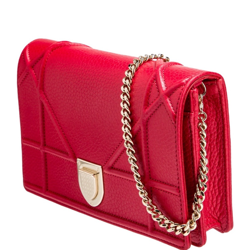 Authentic Christian Dior Diorama Luxury Red Leather Chain Shoulder Bag